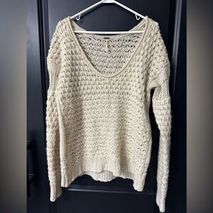 Free People Crashing Waves Pullover Chunky Knit Boho Sweater Ivory Wool Blend